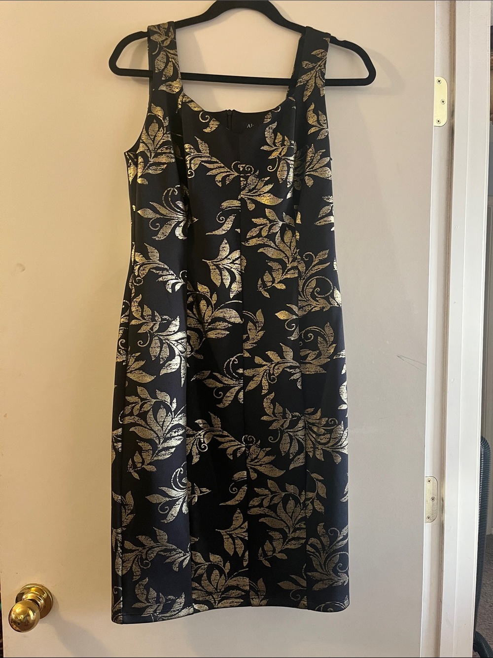 Black and Gold Floral Jacquard Midi Dress